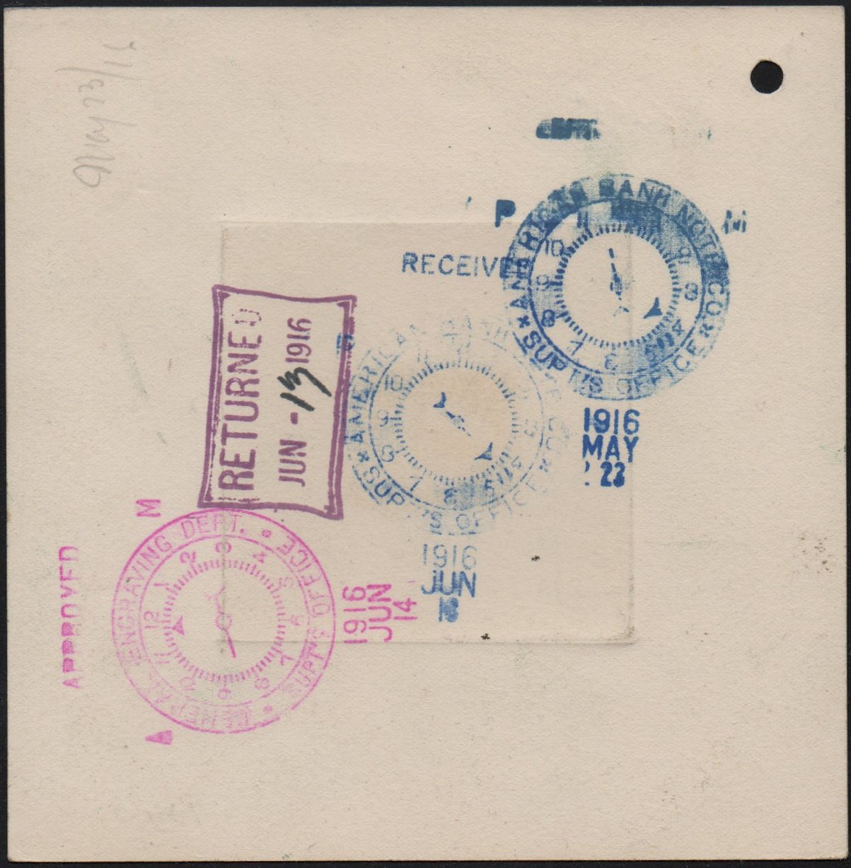 ABN Co. stamp archive working die proof of 10c - back - timbres-poste Briefmarken stamps El Salvador Tram Trolley Tranvia National Theatre teatro nacional 